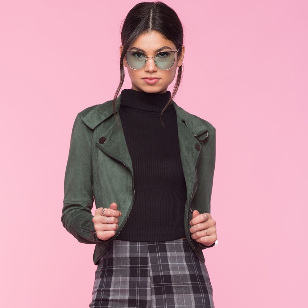 NWOT Olive Suede Zippered Moto Jacket *S*